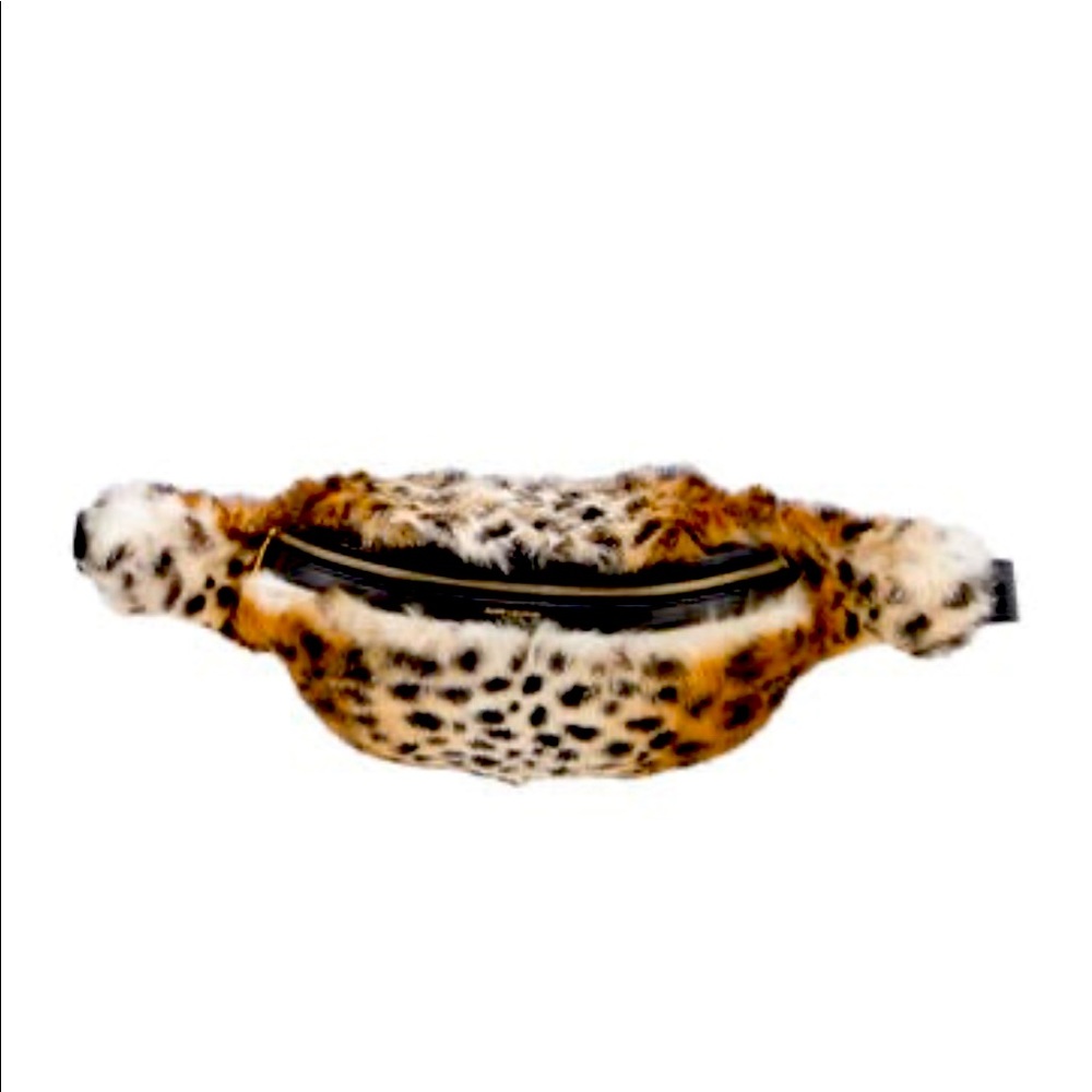Saint Laurent YSL leopard print rabbit fur waist bag
